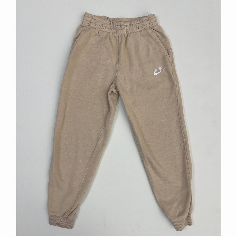 Nike Youth Girls Cotton Jogger Sweatpants Size L Beige Drawstring Waist